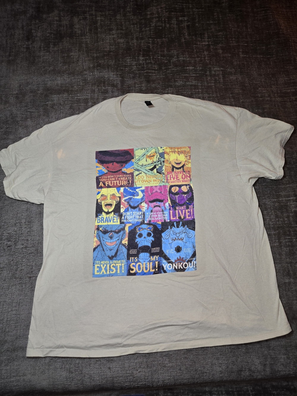 "One Piece" Anime Series grid of Character Quotes graphic t-shirt, Size 2XL